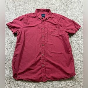 Prana Men's Short Sleeve Button Down Shirt Maroon Organic Cotton Sustainable M/L